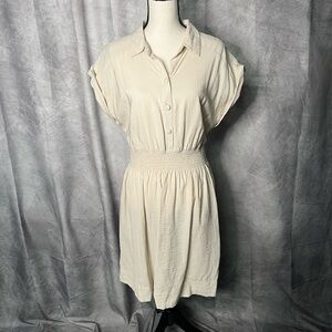 Ophelia Roe Cream Button-Up Ruched Waist Dress - Large